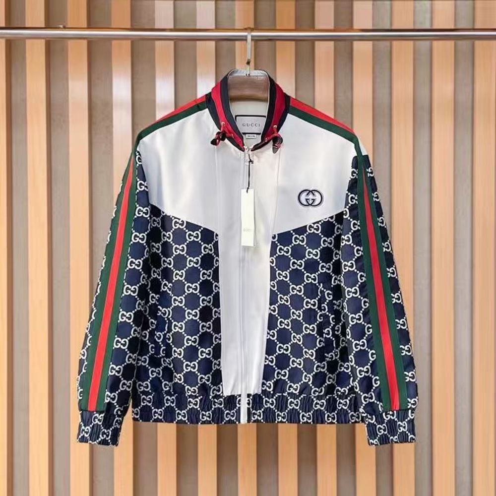 Gucci Men's Navy and White GG Pattern Jacket